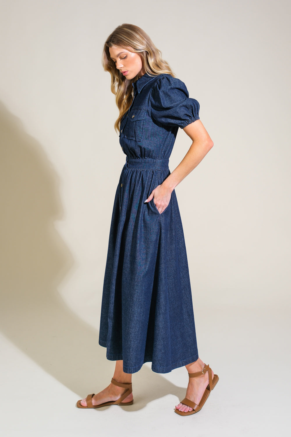 GET THE LOOK DENIM MIDI DRESS Flying Tomato